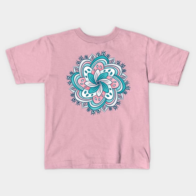 Flower Mandala With Hidden Eyes Kids T-Shirt by Boriana Giormova